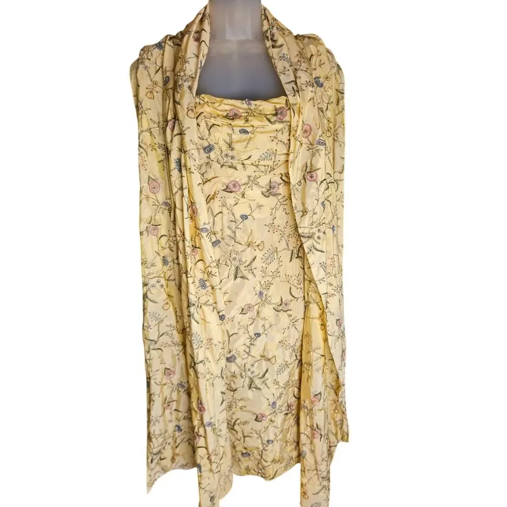 Pamela Dennis Couture Yellow Floral 100% Silk Evening Down Vintage 90's Sz 6 - Picture 11 of 12